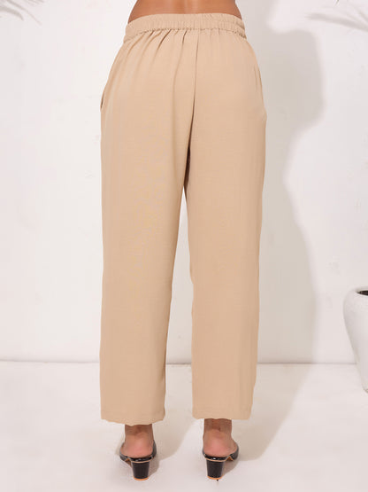 Modest Beige Co-Ord Set – Button-Down Tunic & Straight-Leg Pants