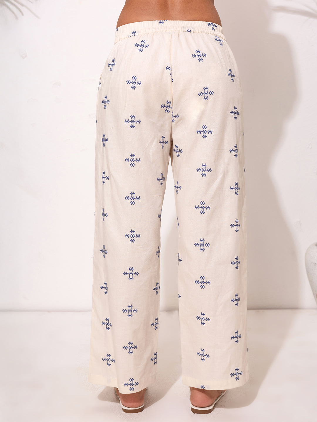 Modest Embroidered Co-Ord Set – Cream with Blue  Embroidery Motif