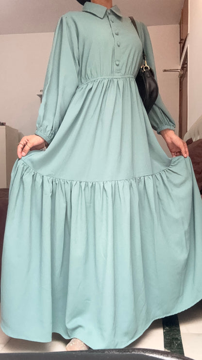 Elegant Tiered Maxi Dress – Soft Sage Green
