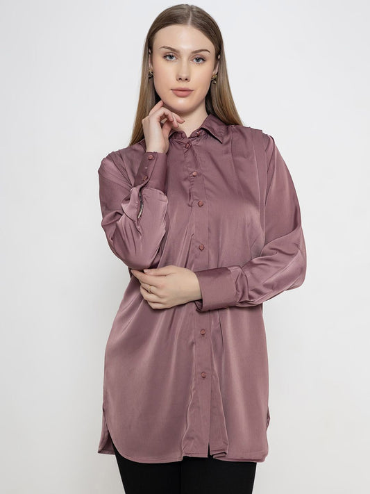 Women Comfort Regular Fit Spread Collar Solid Casual Shirt