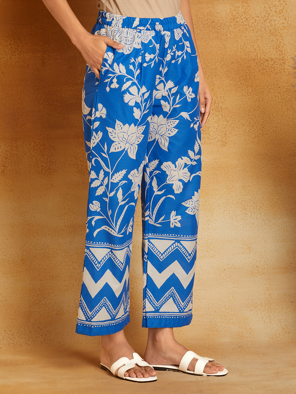 Summer Floral Printed Cotton Tunic With Trousers Co-Ord Set