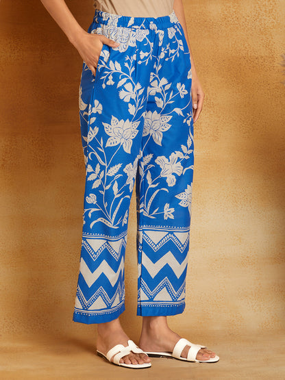 Summer Floral Printed Cotton Tunic With Trousers Co-Ord Set