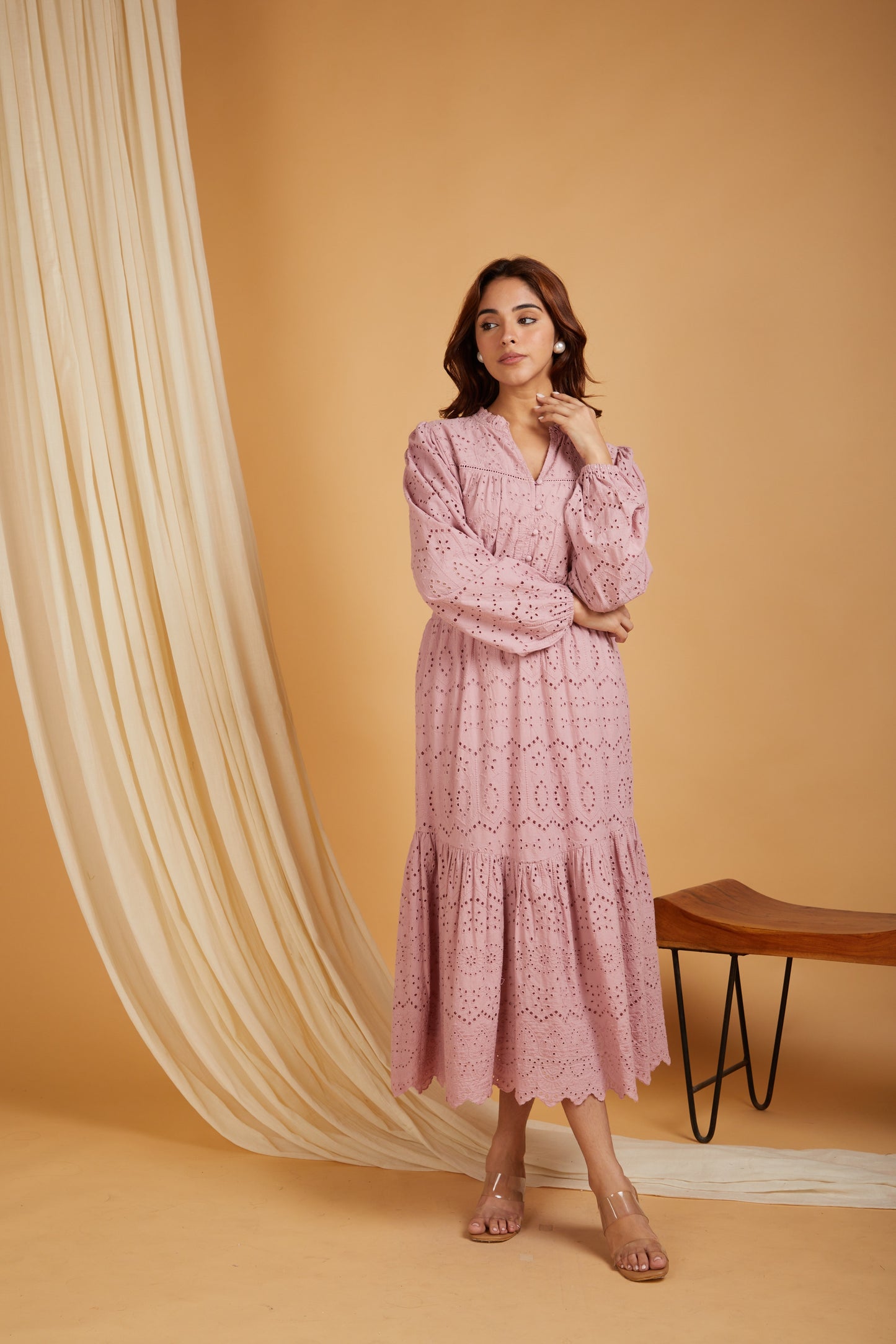 SANASH Collections Women Self Design Cotton A-Line Maxi Dress