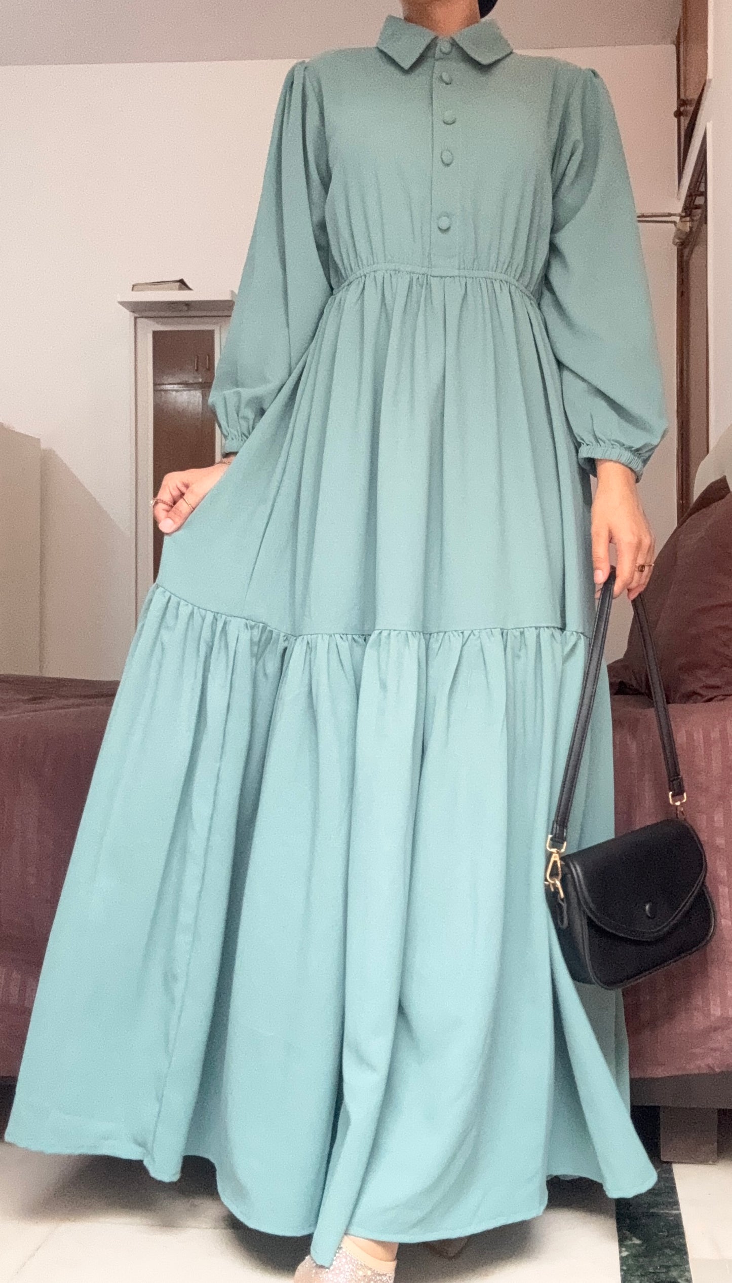 Elegant Tiered Maxi Dress – Soft Sage Green