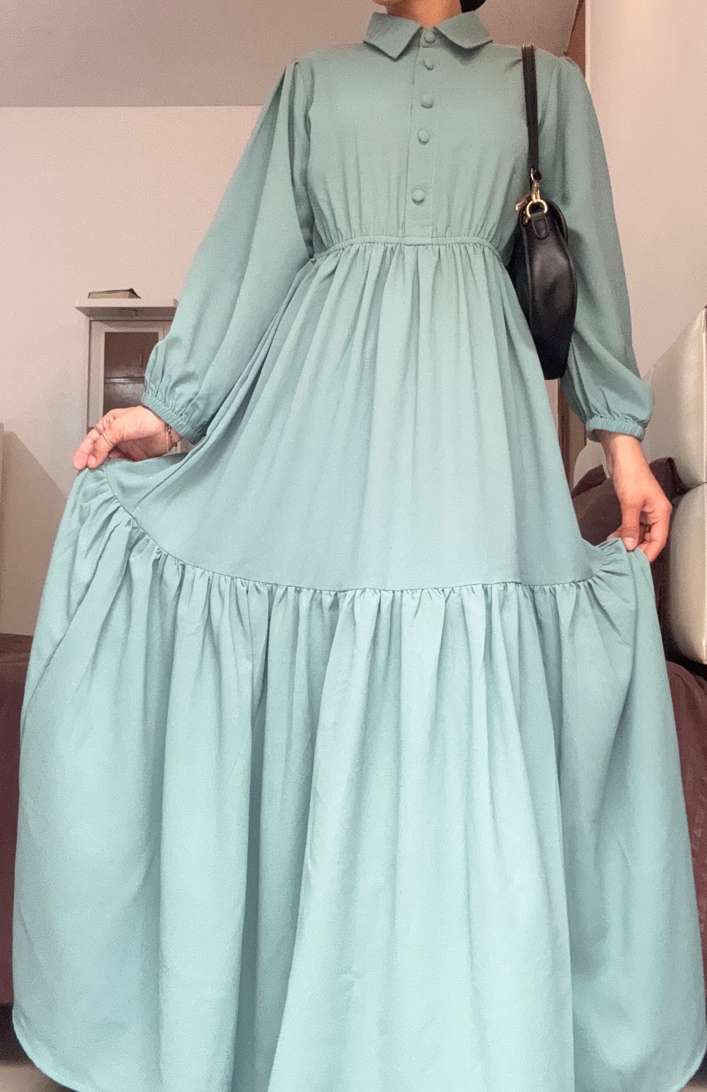 Elegant Tiered Maxi Dress – Soft Sage Green