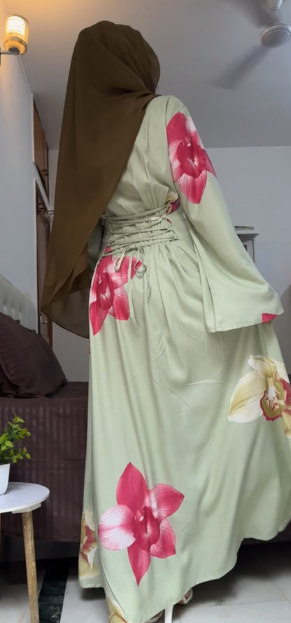 Elegant Floral Maxi Dress – Sage Green