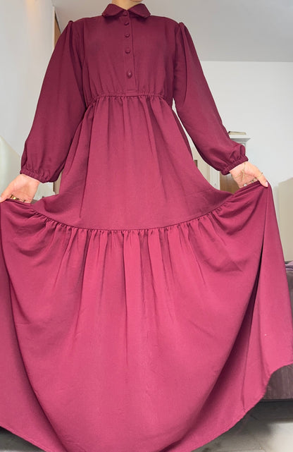 Graceful Tiered Maxi Dress – Deep Maroon