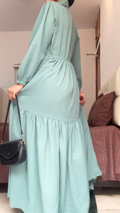 Elegant Tiered Maxi Dress – Soft Sage Green