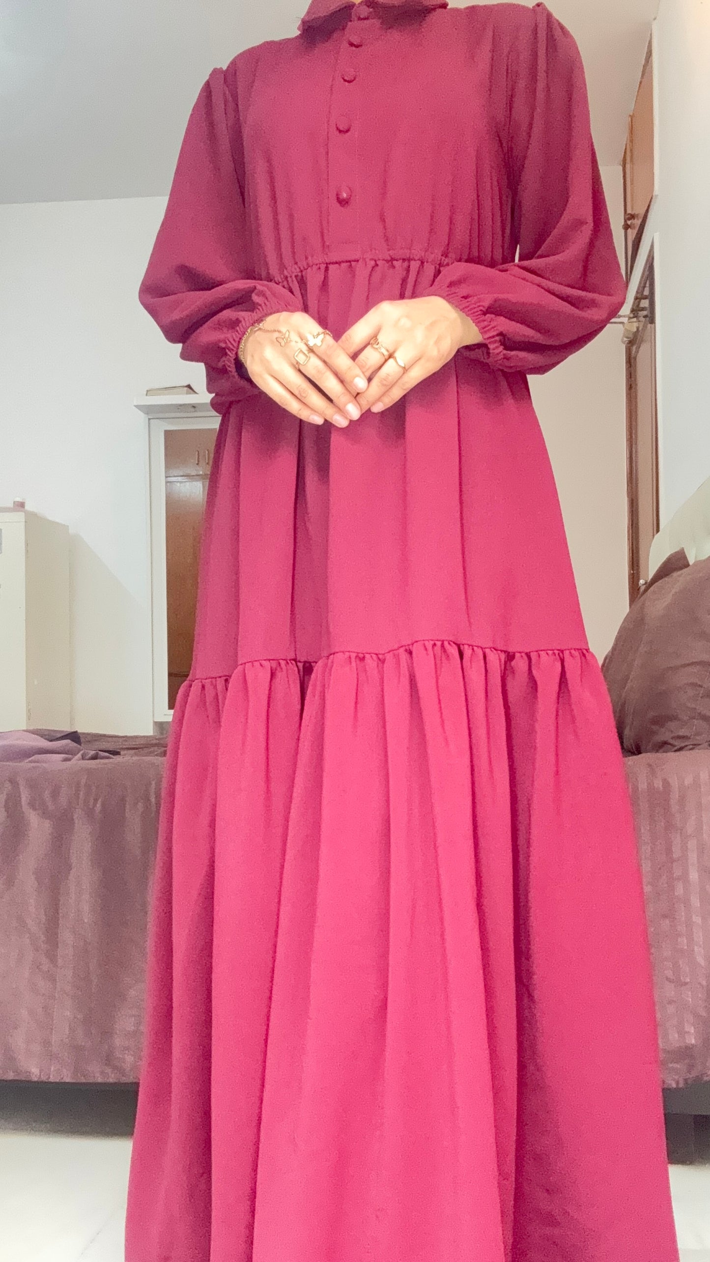 Graceful Tiered Maxi Dress – Deep Maroon