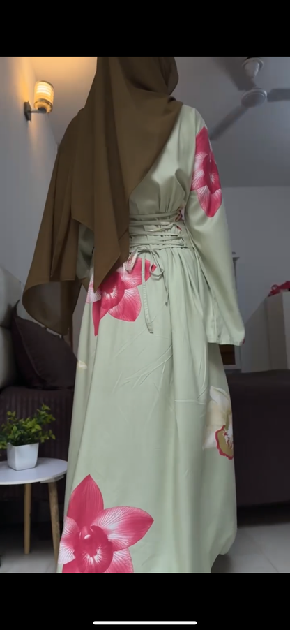 Elegant Floral Maxi Dress – Sage Green
