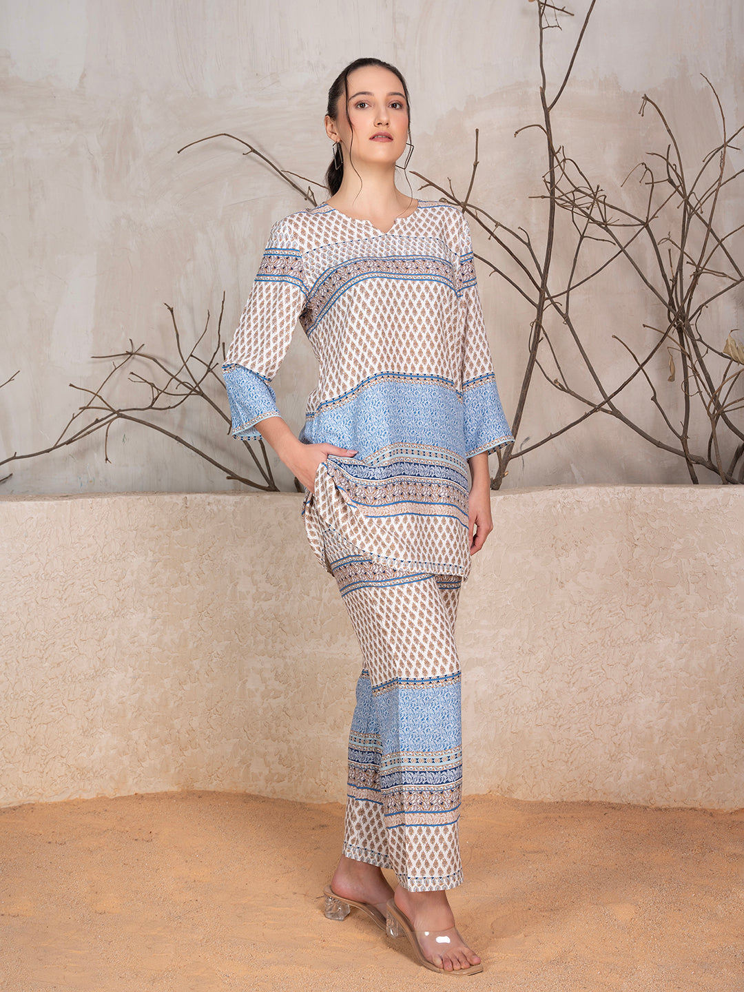 Ethnic Motifs Printed Tunic With Trousers Co-Ord Set