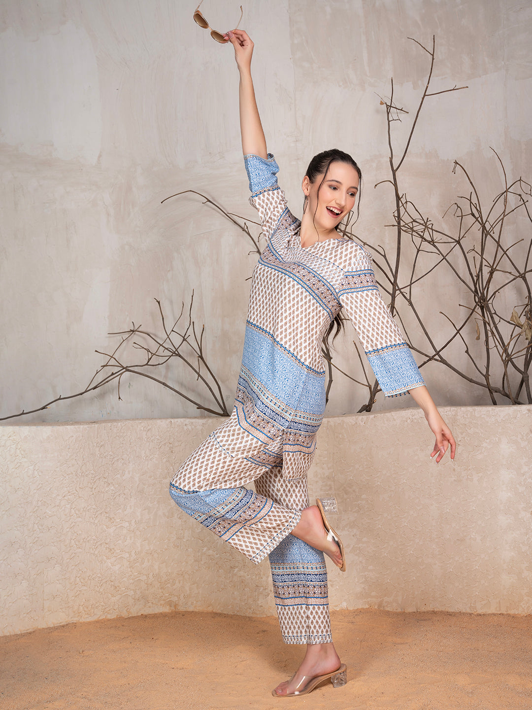 Ethnic Motifs Printed Tunic With Trousers Co-Ord Set