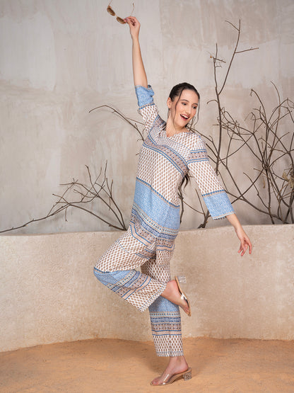 Ethnic Motifs Printed Tunic With Trousers Co-Ord Set