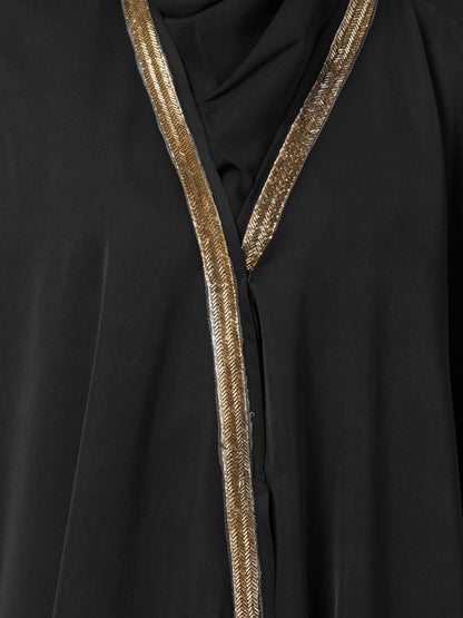 Embellished Gold Lace Abaya Black