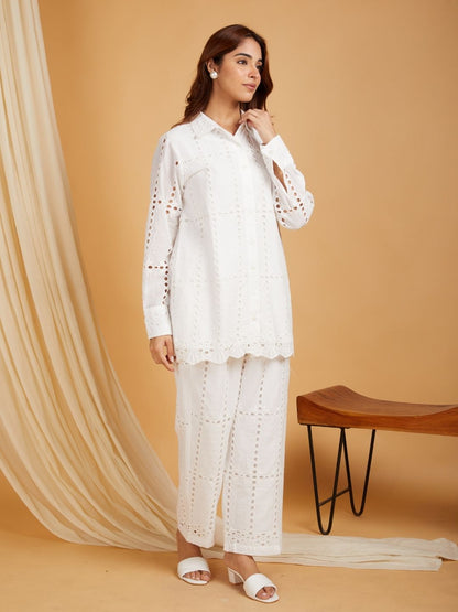 All Over Large Schiffli Co-ord Set White