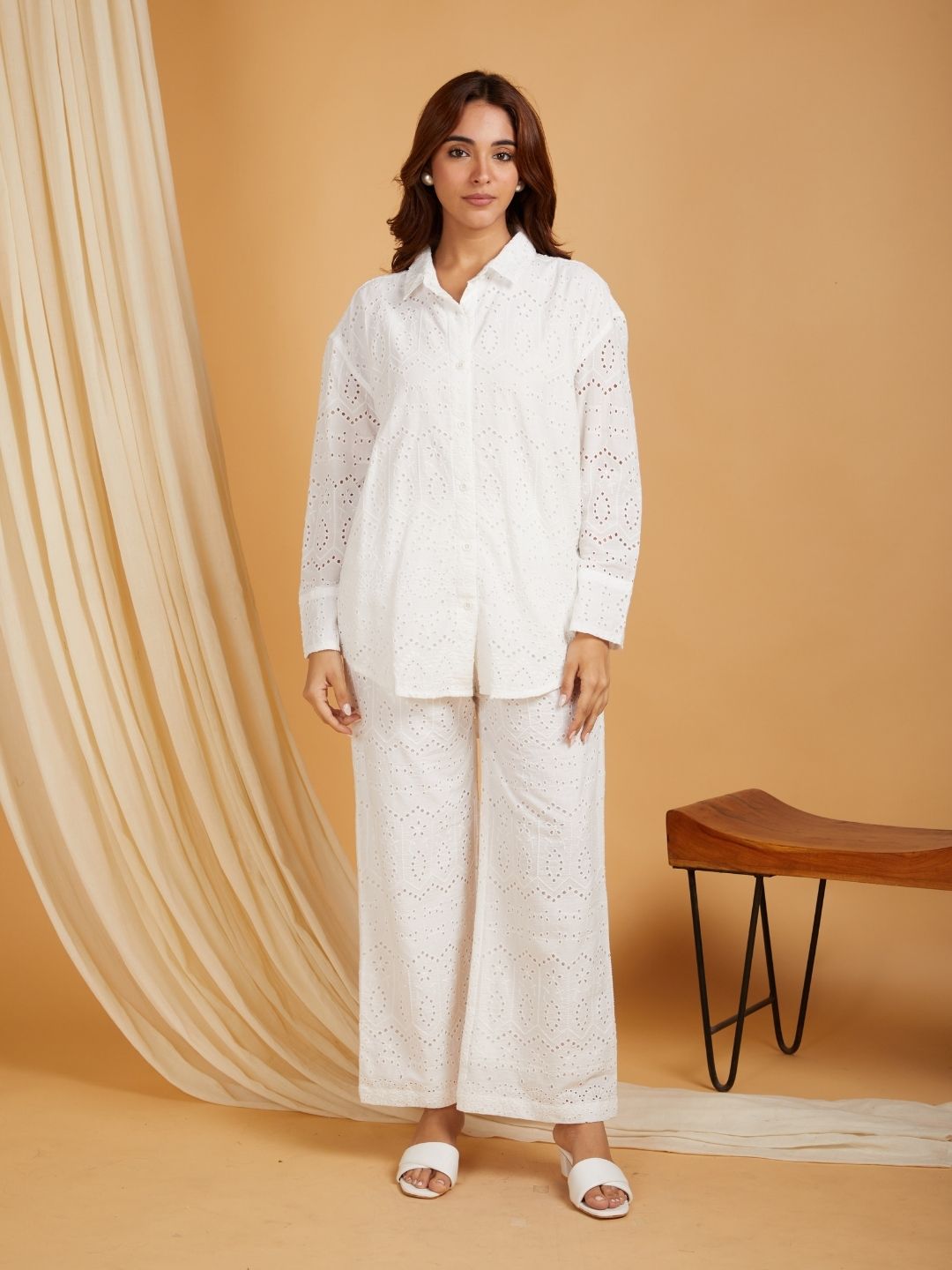 All Over Small Schiffli Co-ord Set White