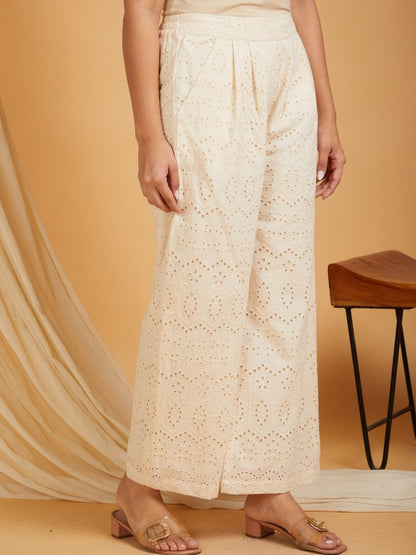 All Over Schiffli Embroidered Cotton Co-ord Set Cream
