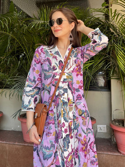 Floral Print Kurta Set Mauve