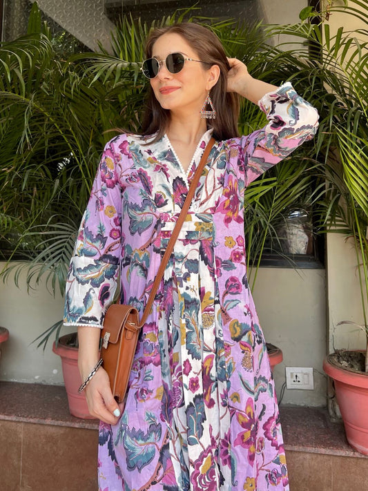 Floral Print Kurta Set Mauve