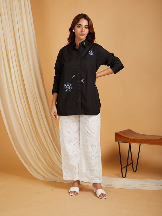 SANASH Collections Women Comfort Black Printed Casual Shirt