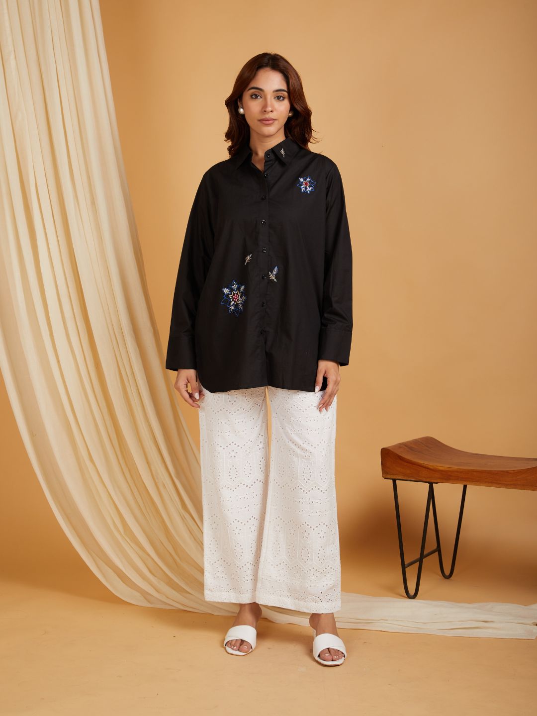 SANASH Collections Women Comfort Black Printed Casual Shirt