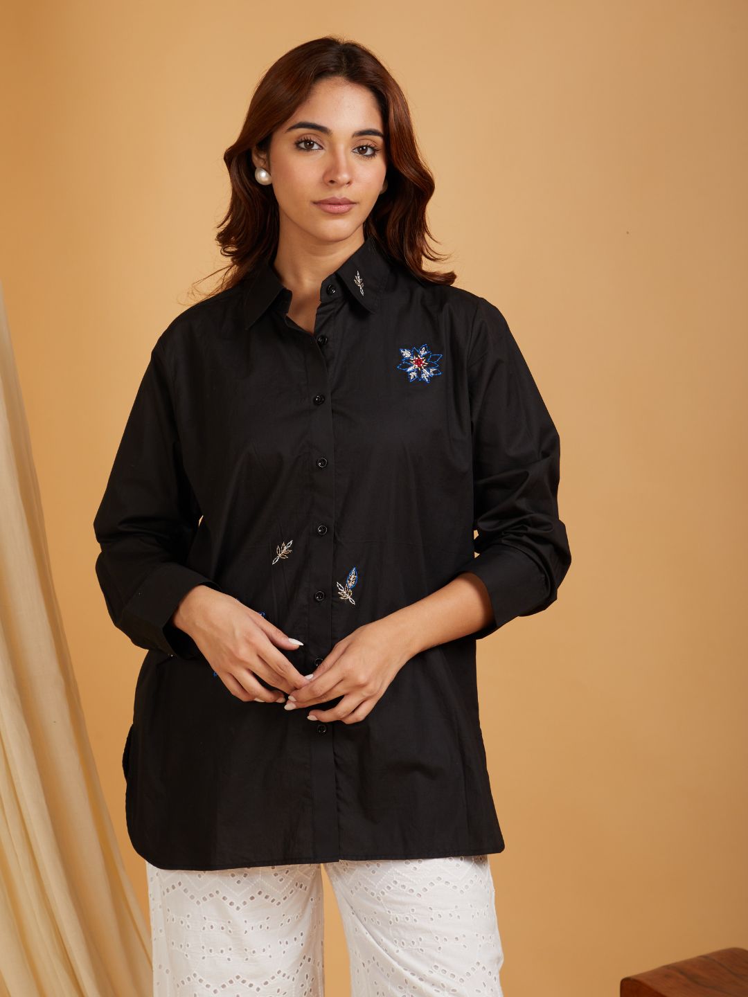 SANASH Collections Women Comfort Black Printed Casual Shirt