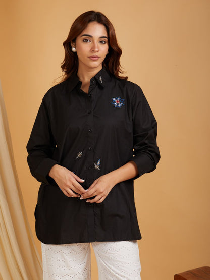 SANASH Collections Women Comfort Black Printed Casual Shirt