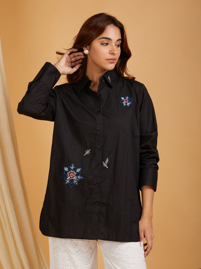 SANASH Collections Women Comfort Black Printed Casual Shirt