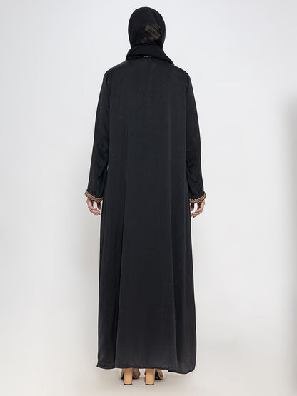 Women Embroidered Round Neck Abaya With Scarf