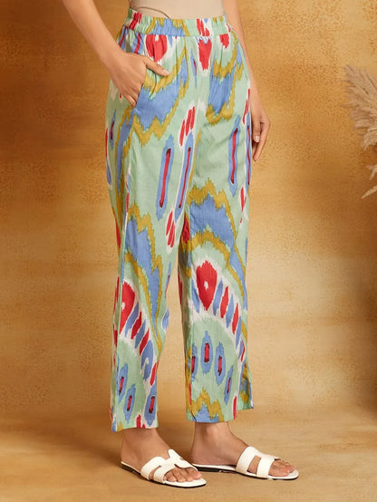 Multicolor Printed Cotton Kurta with Pants- Set of 2